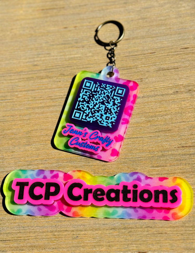 Business Name QR Code Keychain